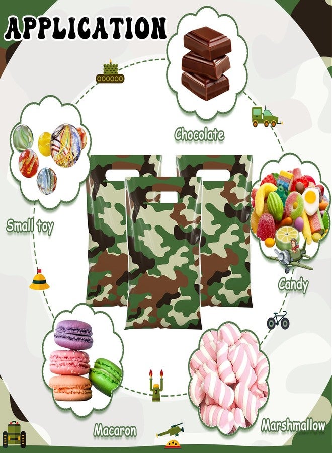 Funrous 100 Pcs Camo Party Gift Bags Green Camouflage Birthday Party Favor Goodie Bags Military Plastic Candy Totes for Veterans Army Baby Shower Birthday Decorations Supplies - Image 3
